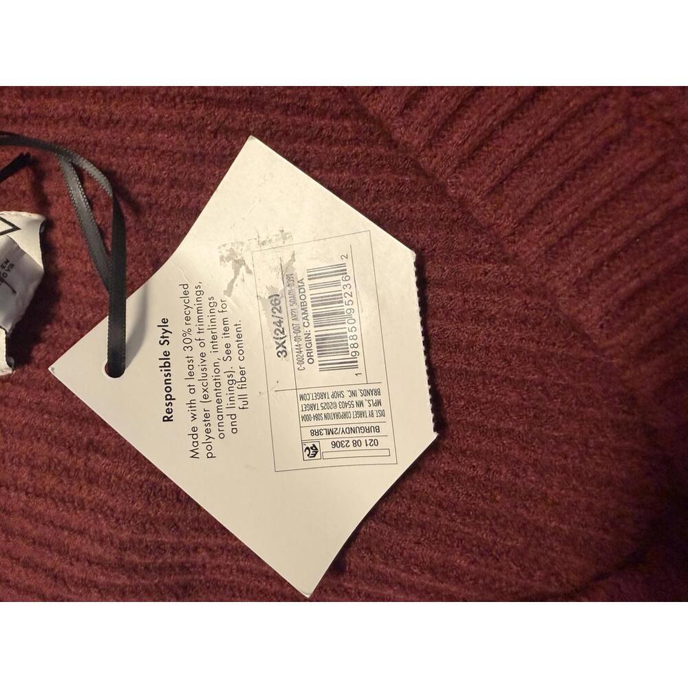 Ava & Viv Womens Ribbed V-Neck Sweater Burgundy 3X NWT - Picture 6 of 6